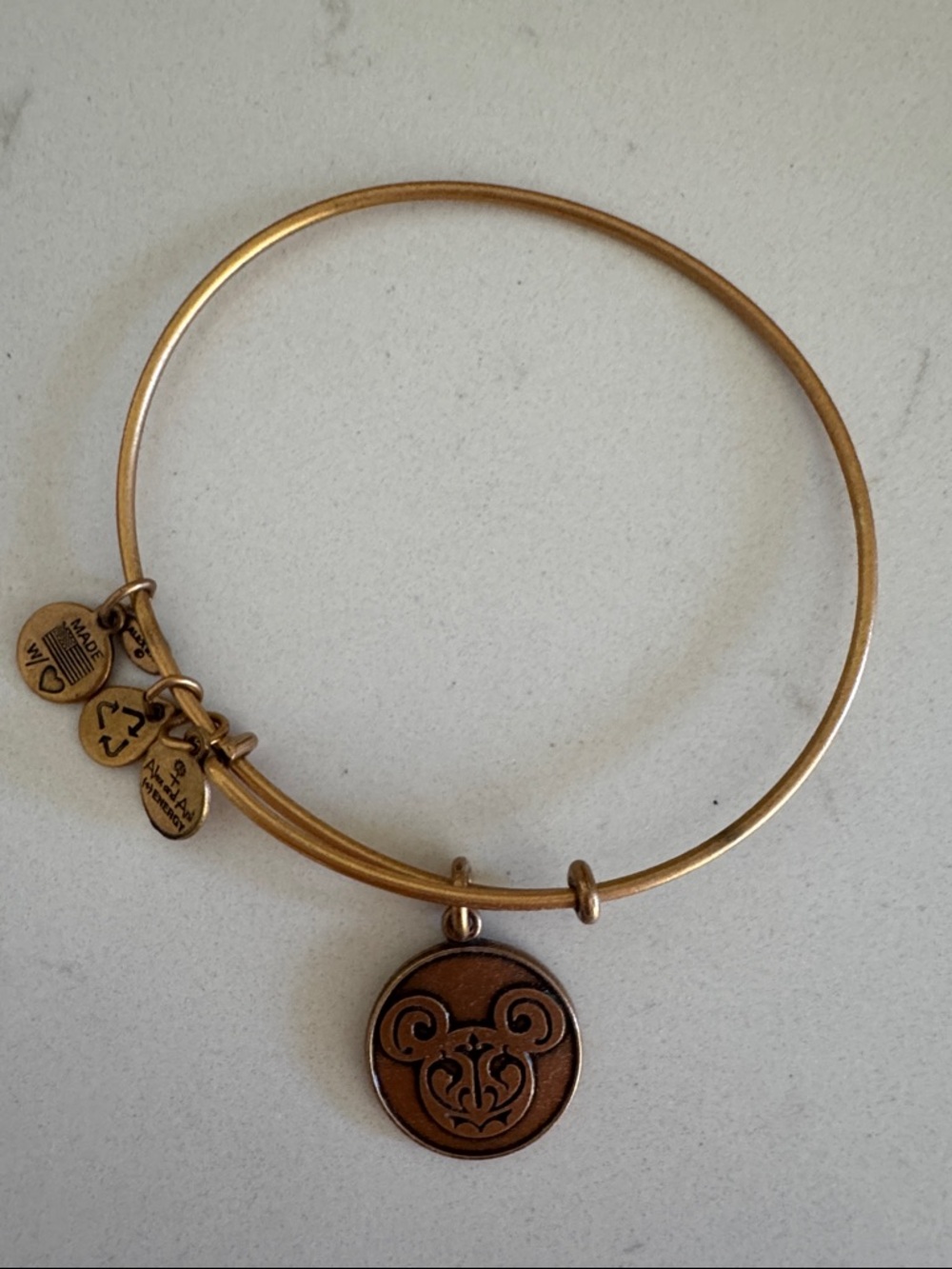 Alex and Ani Disney Gold-tone Bangle Bracelet with Round Mickey Charm NWT